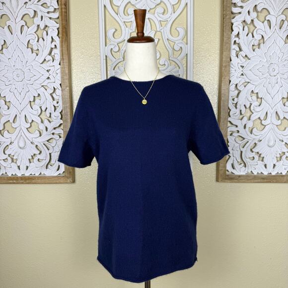 Theory | Women’s 100% Cashmere Navy Blue Short Sleeve Sweater - Picture 1 of 6